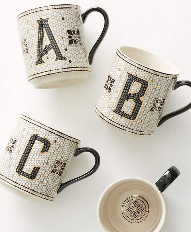 black and white monogram mug