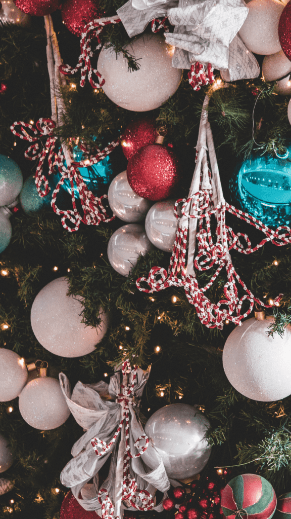 Decorated Christmas tree close up