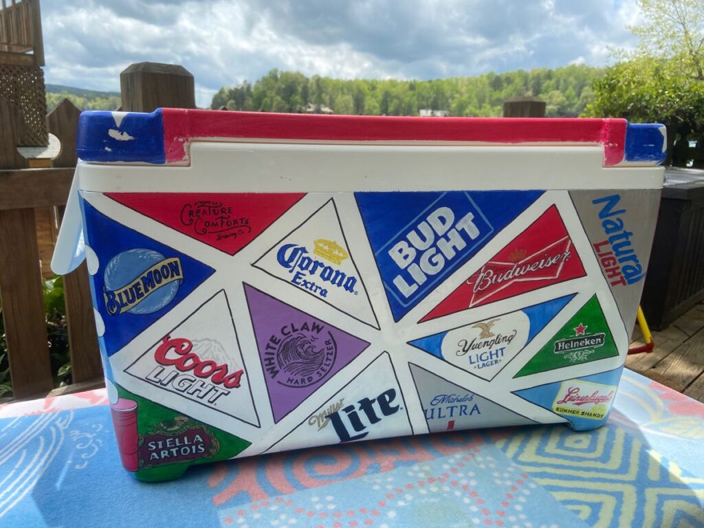 frat cooler with beer logos