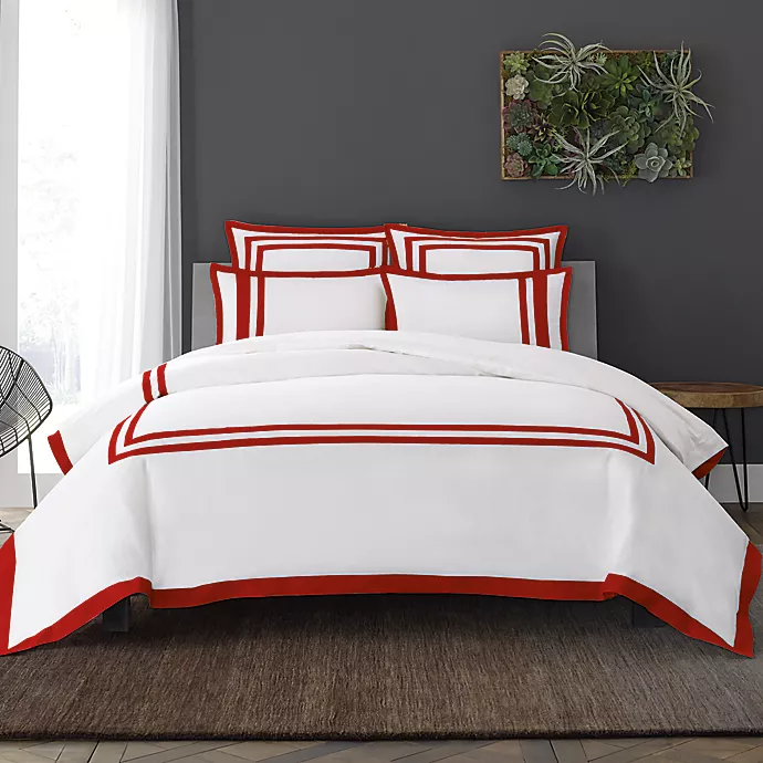white bedding with red border