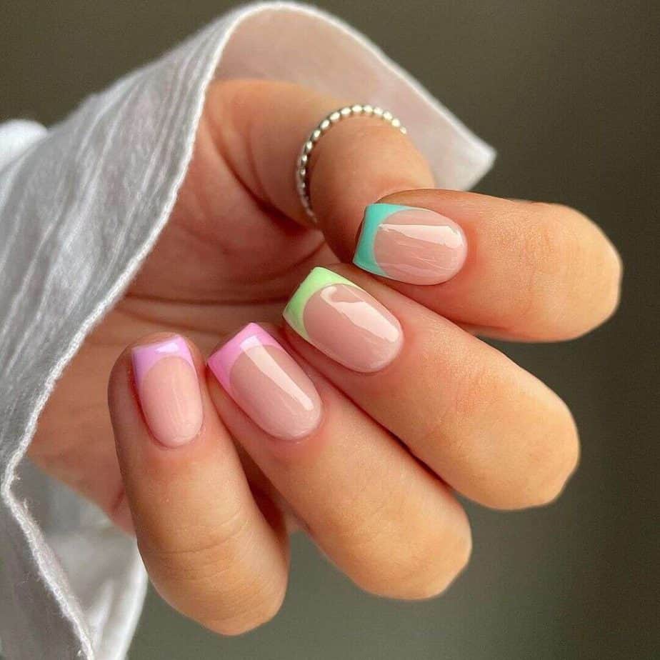 clear nail polish with colorful pastel tips