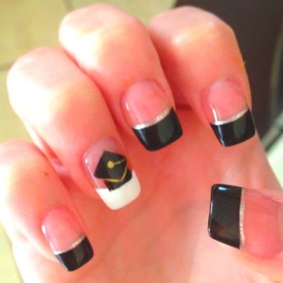 black and silver graduation cap nails