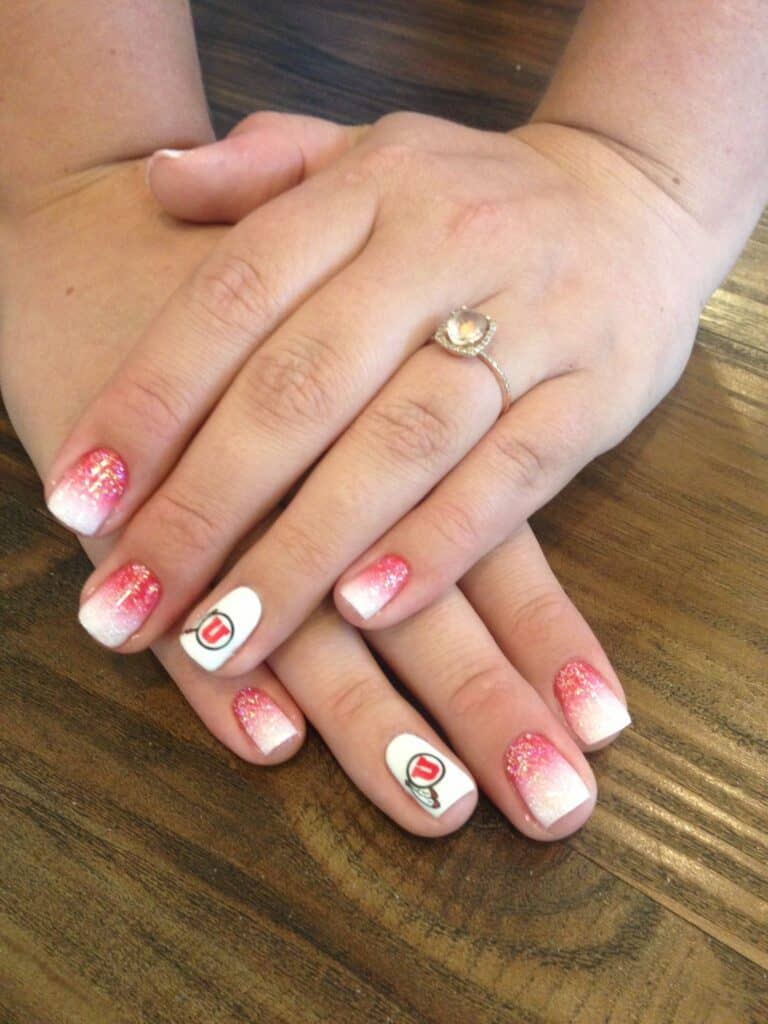 white and red ombre fingernails