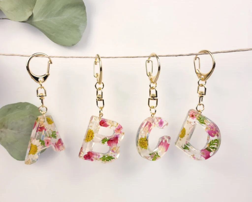 pressed flower letter keychain