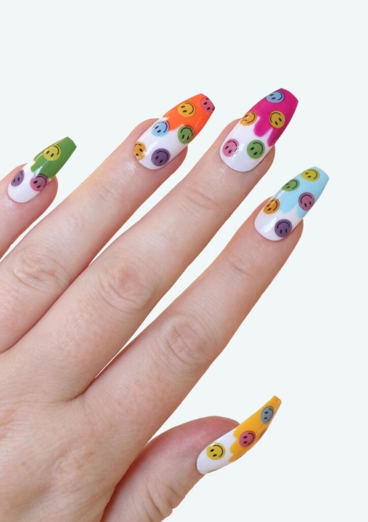 colorful smiley face nails