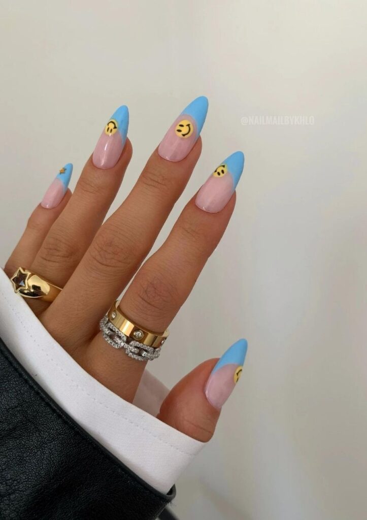blue tip smiley nails