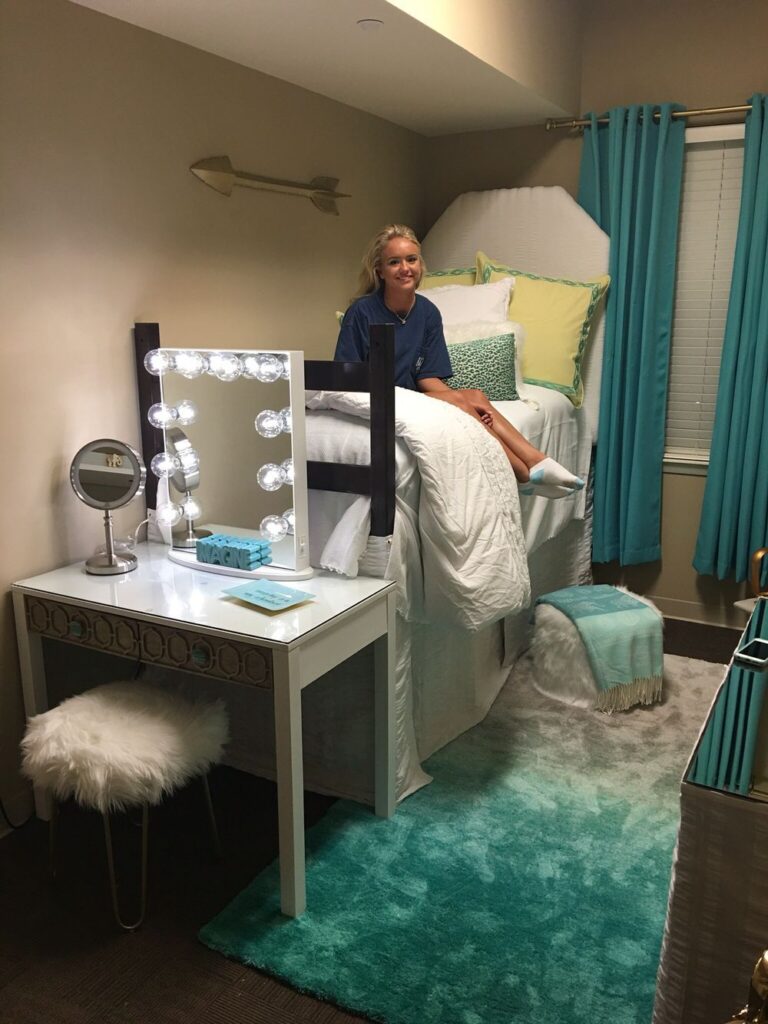 trendy dorm room vanity area