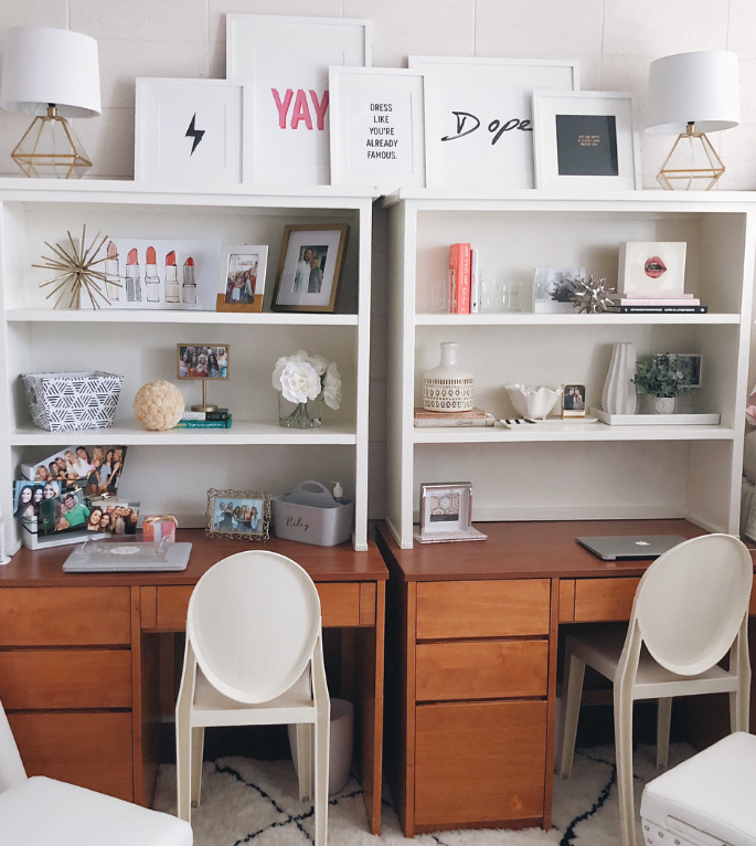 cute dorm room desk area