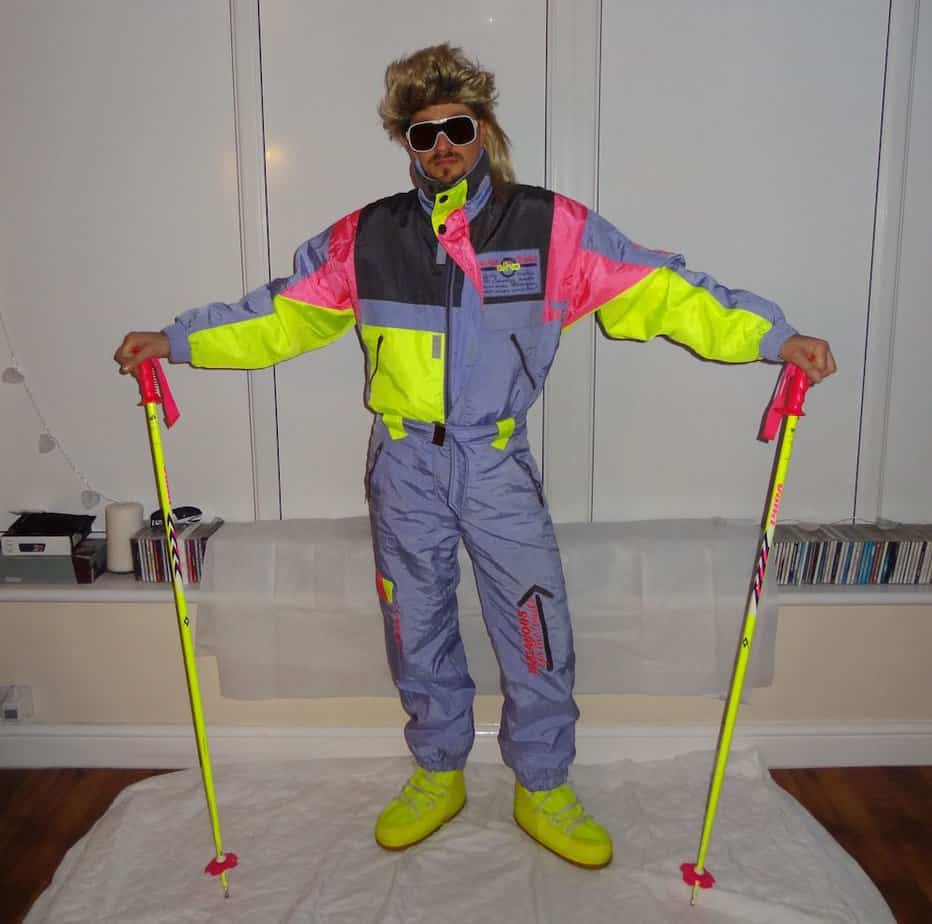 guy wearing a snow suit and mullet