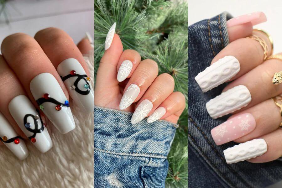 white Christmas nails