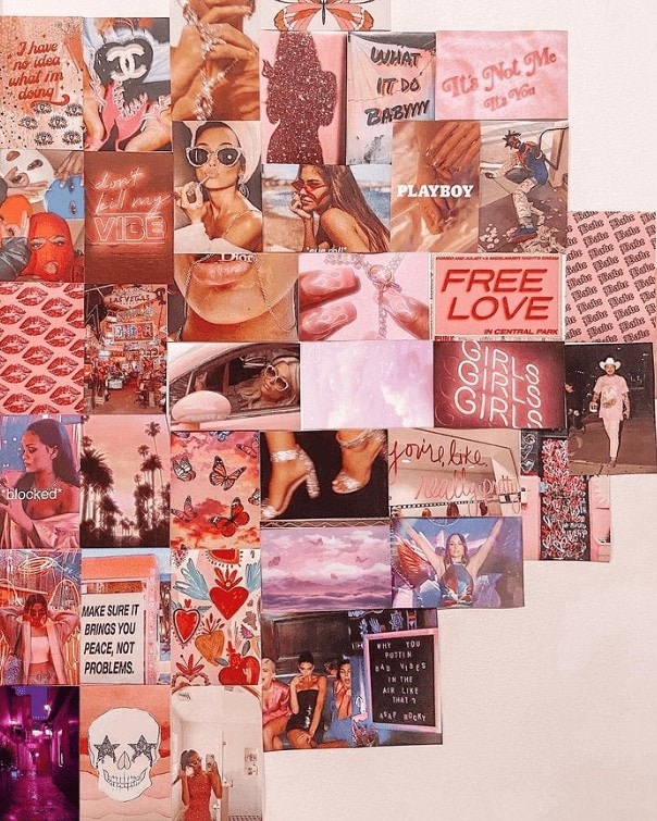 pink wall collage