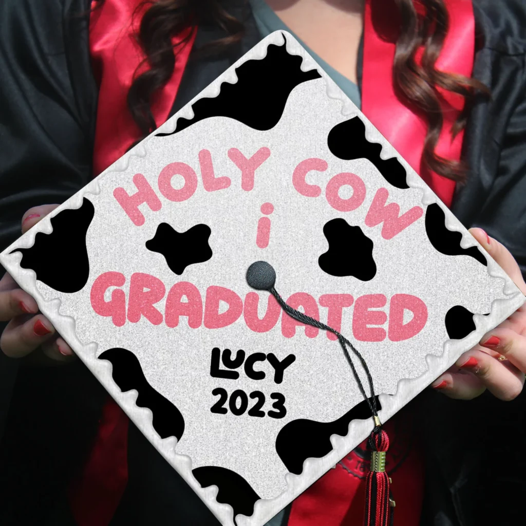 cow themed graduation cap