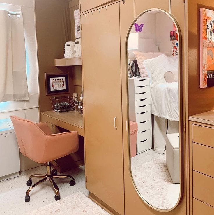 hang mirror to make dorm furniture look better