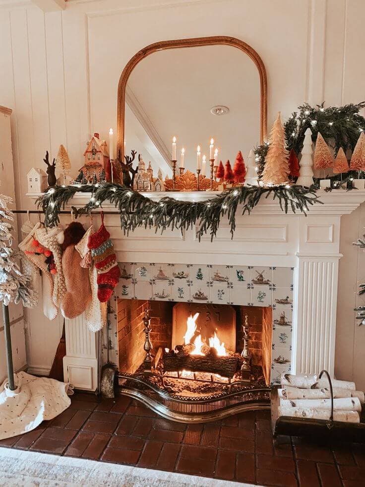 Christmas mantle with decorations
