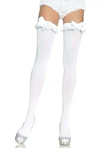 Satin Ruffle Trim Thigh High Socks