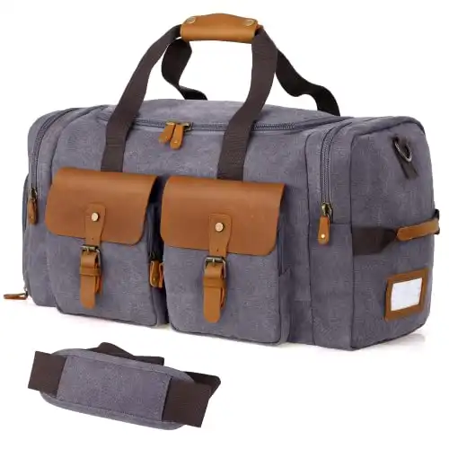 Leather and Canvas Duffel Bag