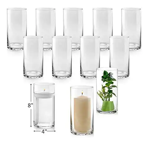 Set of 12 Glass Cylinder Vases - 8 Inch Tall