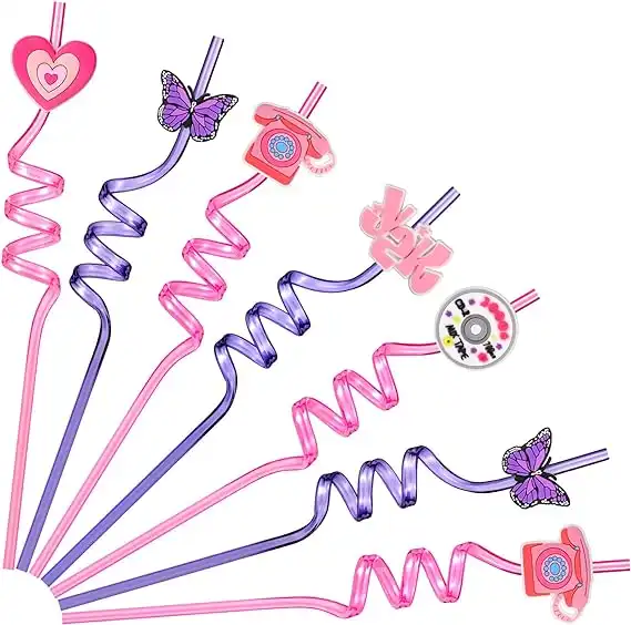 Early 2000s Pink Crazy Straws, 25pcs