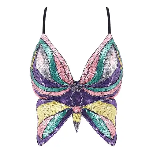 Sequin Butterfly Crop Top