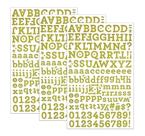 Gold Glitter Letter Stickers, 3 Sheets